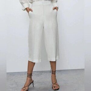 Aritzia Babaton Tahoma Pant High rise Linen Culottes Wide Leg Crop Trouser White